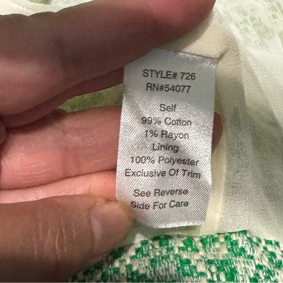 CAbi “726 Clover Tweed Jacket” green & white  3/4 cropped 2 zippered pocket 6 - Picture 14 of 16